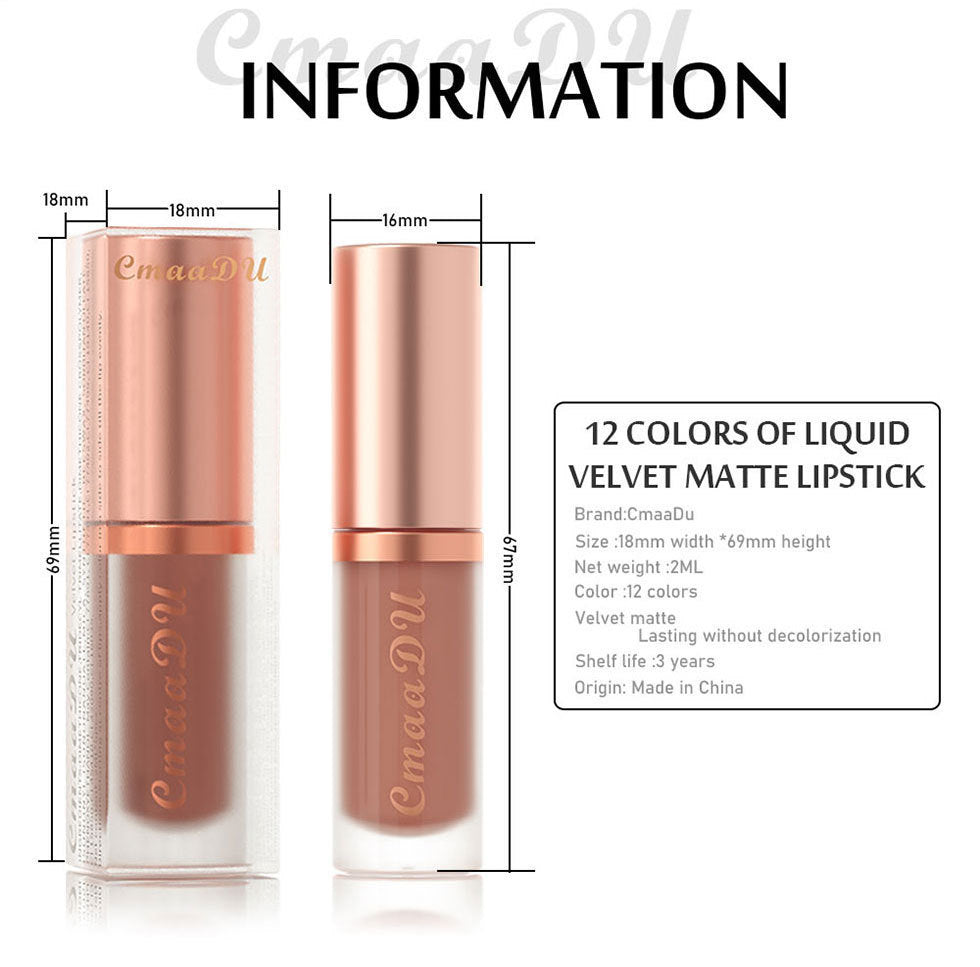 12-color Lipstick Velvet Lip Gloss Single Lip Lacquer Matte Finish No Stain On Cup Fade